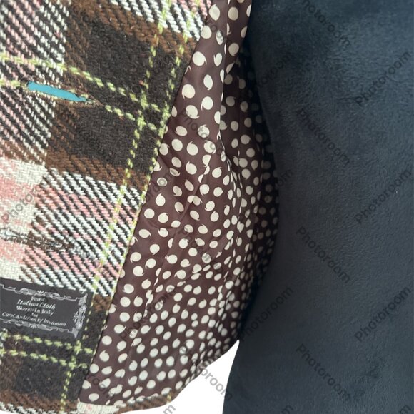 CAbi #730 NWT Coat Women's 4 Jacket Plaid Kate Pink Brown Spy Belted Wool Blend - Picture 4 of 7